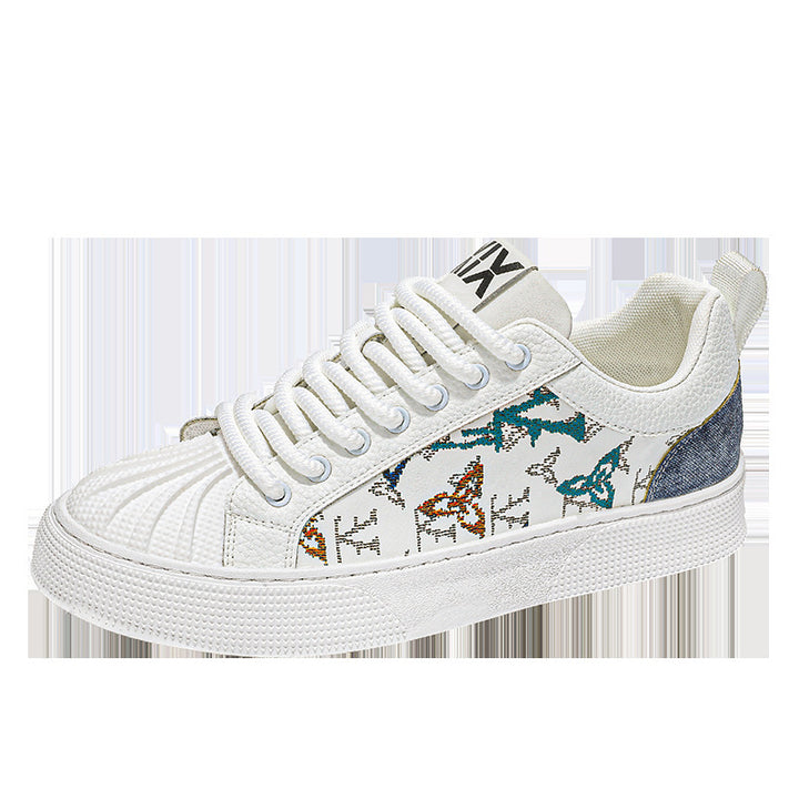 Damen Low-Top Sneaker mit besticktem Schmetterlingsmuster und strukturierter Zehenkappe Drune