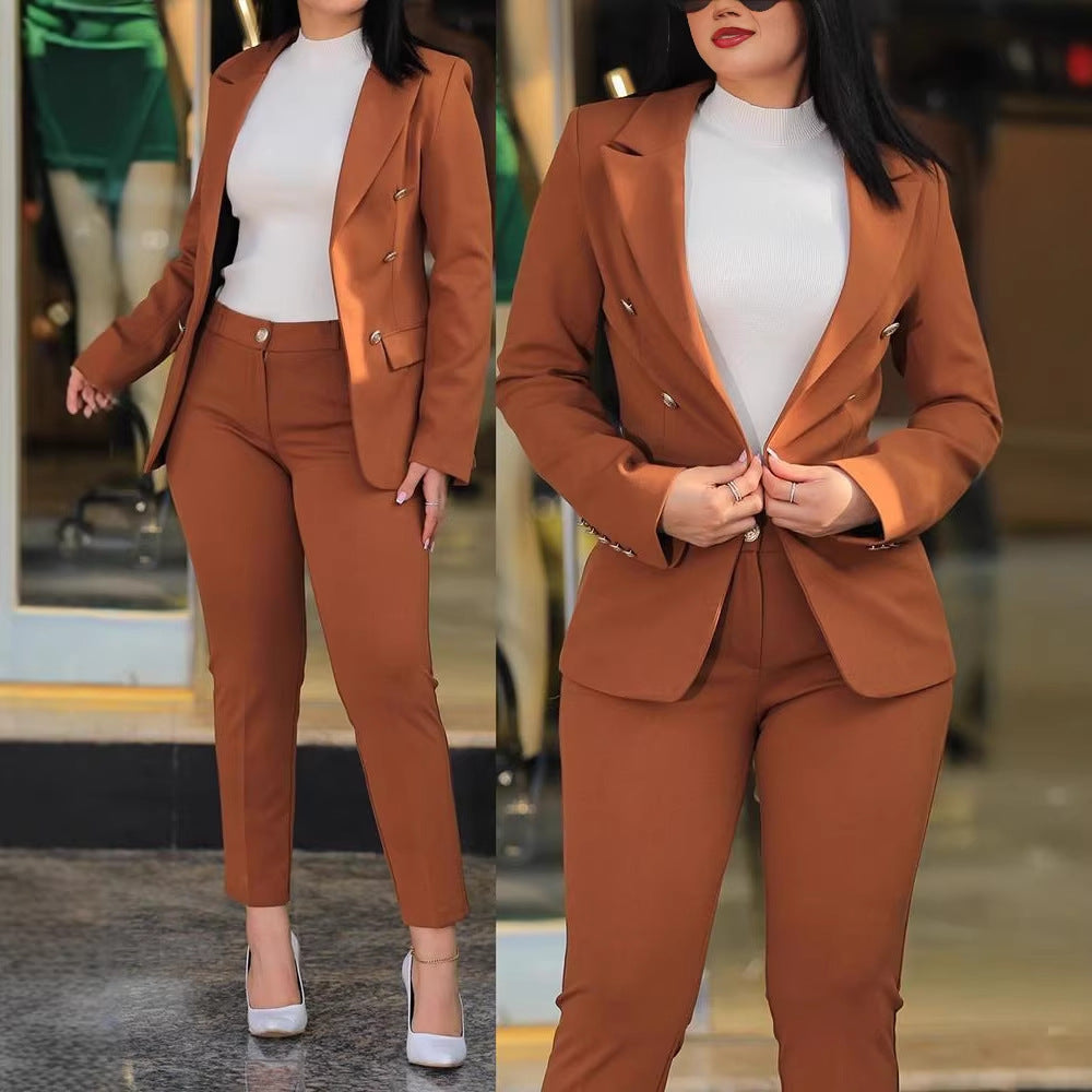 Damen Taillierter Zweiteiler-Blazer mit Slim-Fit Hose im Business-Stil Drune
