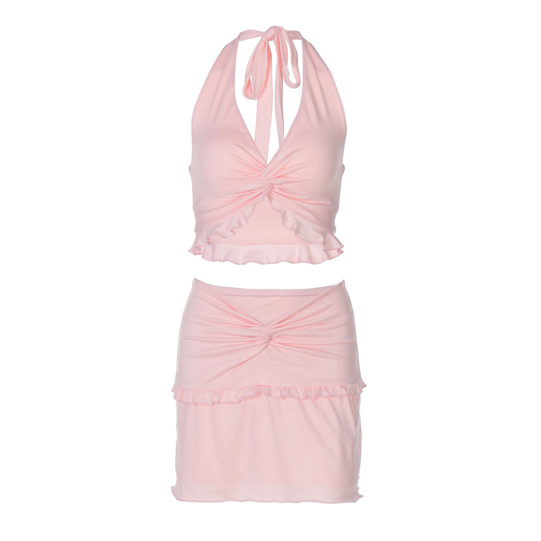 Damen Verspieltes Crop-Top und Minirock Set Drune