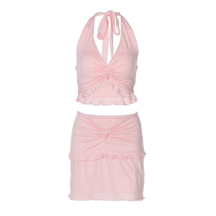 Damen Verspieltes Crop-Top und Minirock Set Drune