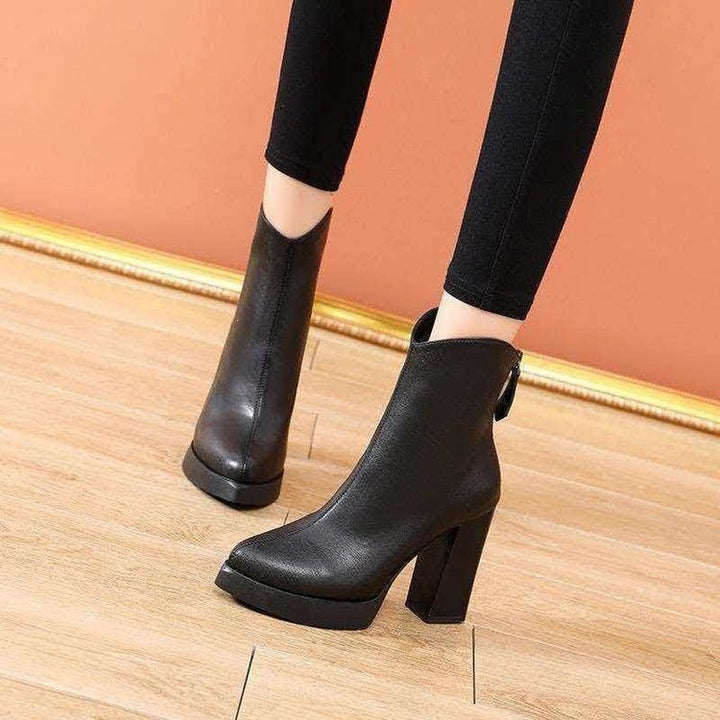 Damen Elegante High Heel Stiefeletten mit hohem Blockabsatz Drune
