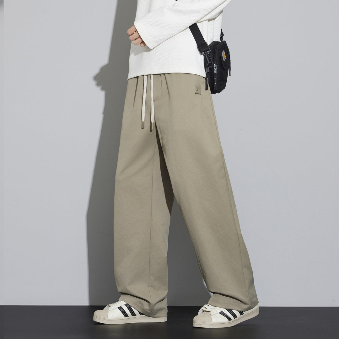 Herren Weite Relaxed‑Fit Stoffhose mit Tunnelzug & Bügelfalte Drune