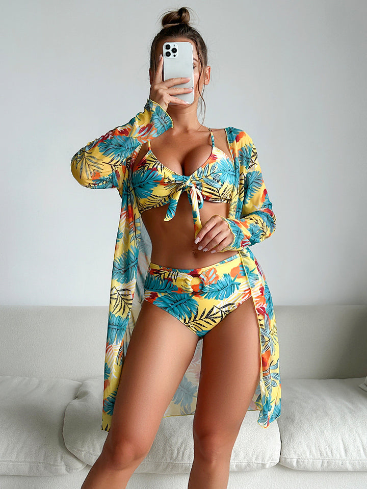 Damen Bikini-Set mit floralem Design und passendem Strandüberwurf Drune