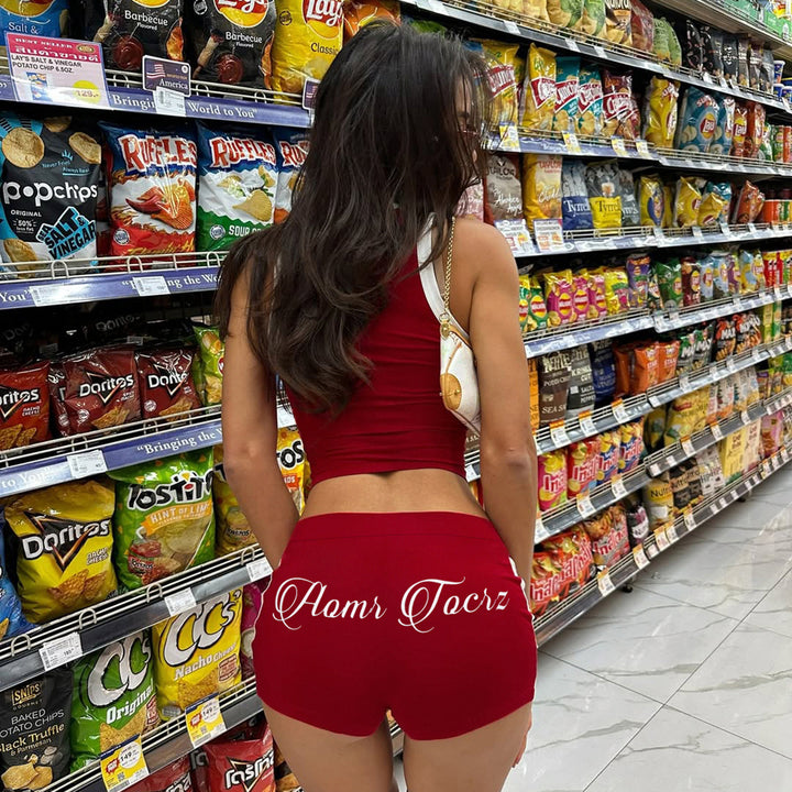 Damen Sportliches Set mit Crop-Top und kurzen Shorts Drune