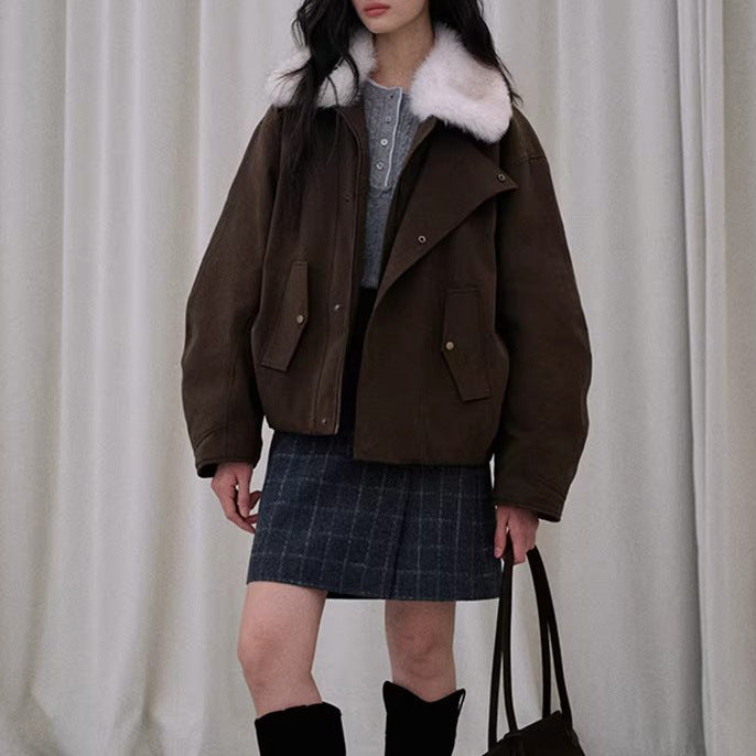 Damen Modische und bequeme Übergangsjacke mit Teddykragen Drune