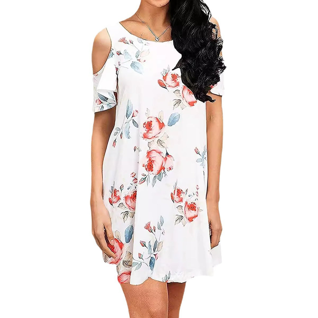 Damen Sommerkleid mit floralem Design und Schulterfreiem Schnitt Drune