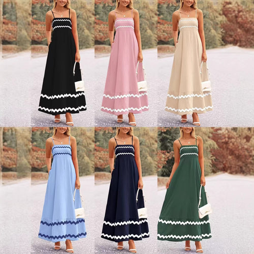 Damen Maxikleid mit eleganten Zierhörnchen und verstellbaren Trägern Drune