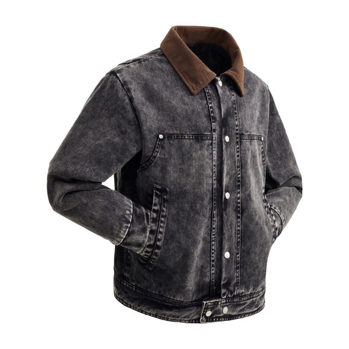 Herren wattierte Jeansjacke mit Cordkragen, Druckknopfleiste und praktischen Seitentaschen Drune