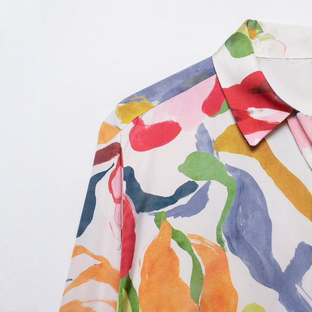 Damen Seidenoptik-Bluse mit Aquarell-Blumenprint Drune