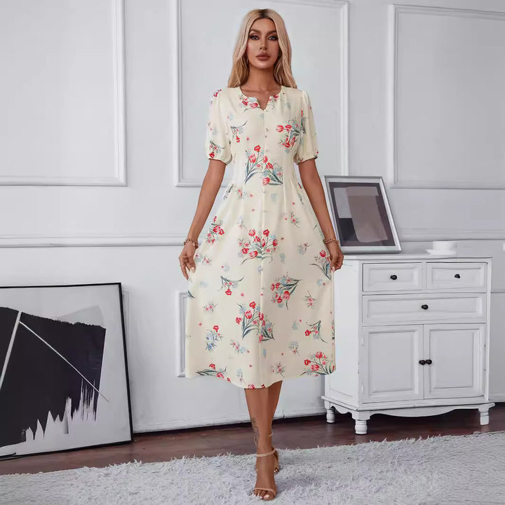 Damen Midi-Kleid mit floralen Akzenten Drune