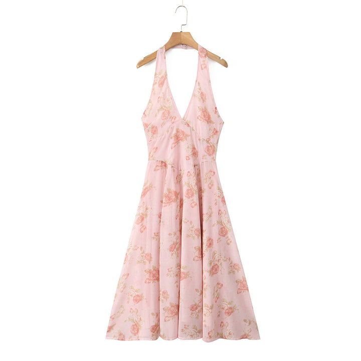 Damen Sommerliches Maxikleid mit tiefem V-Ausschnitt und floralen Mustern Drune