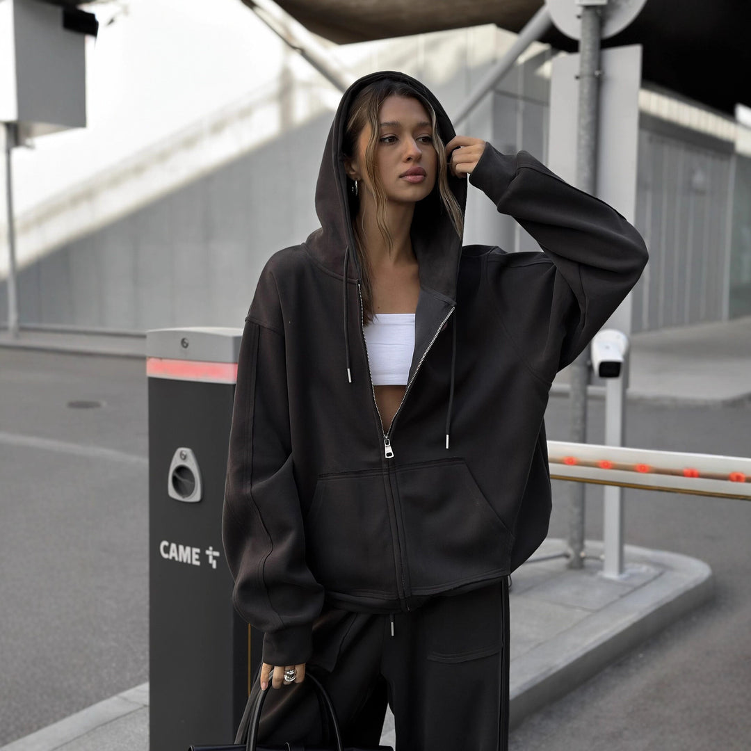 Damen oversized Kapuzenjacke mit Reißverschluss und lässiger Cargo-Loungehose Drune