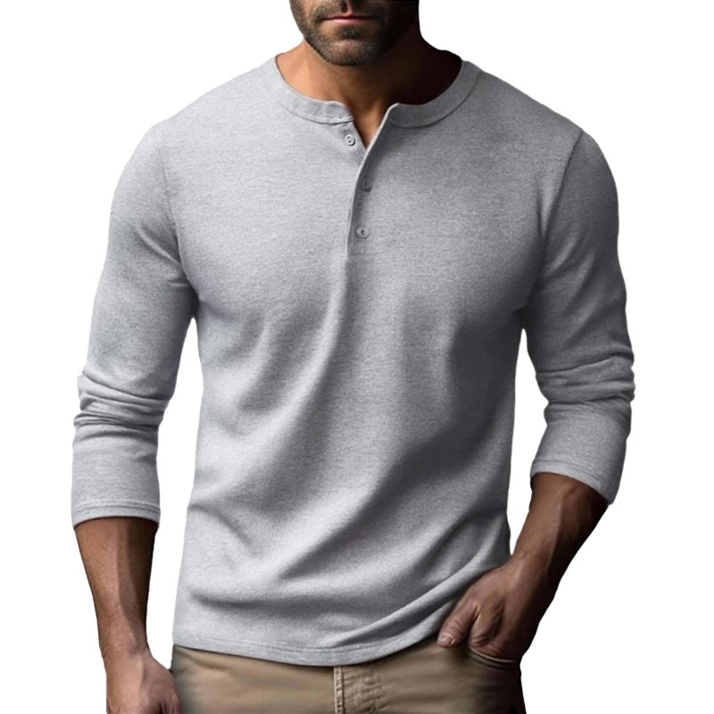 Herren Langarm-Henley-Shirt mit durchgehendem Knopfverschluss und softer Baumwollmischung Drune
