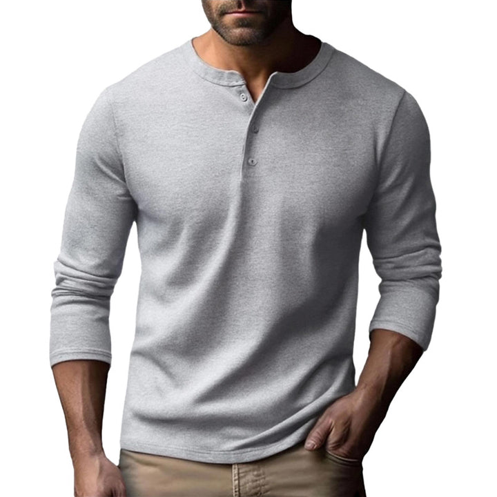 Herren Langarm-Henley-Shirt mit durchgehendem Knopfverschluss und softer Baumwollmischung Drune
