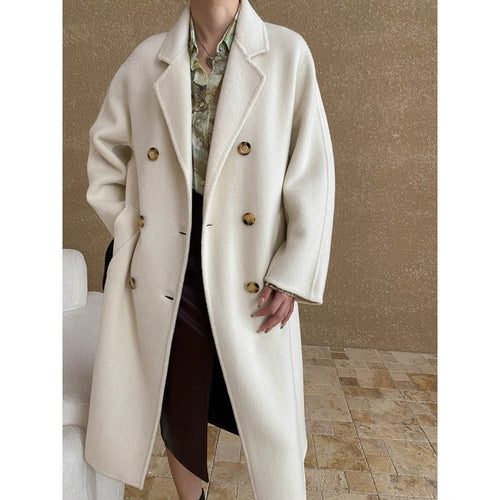 Damen eleganter Oversized-Mantel mit doppelter Knopfleiste und weich gefüttertem Innenfutter Drune