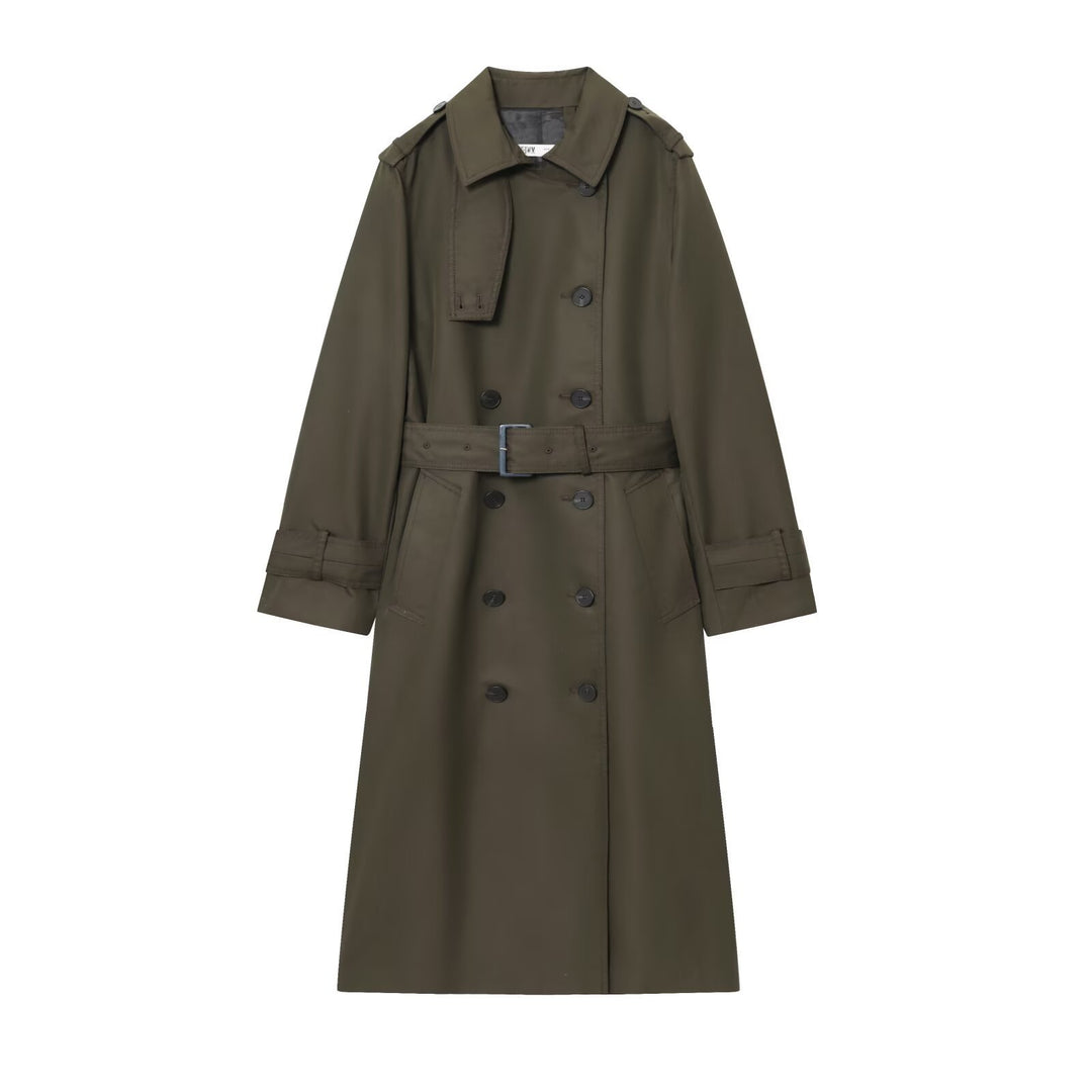 Damen 50+ klassischer Trenchcoat mit Doppelreihe, Taillengürtel und Schulterriegel Drune