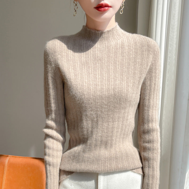 Damen Schmal geschnittener Feinstrick-Pullover mit kurzem Stehkragen und feiner Rippenstruktur Drune