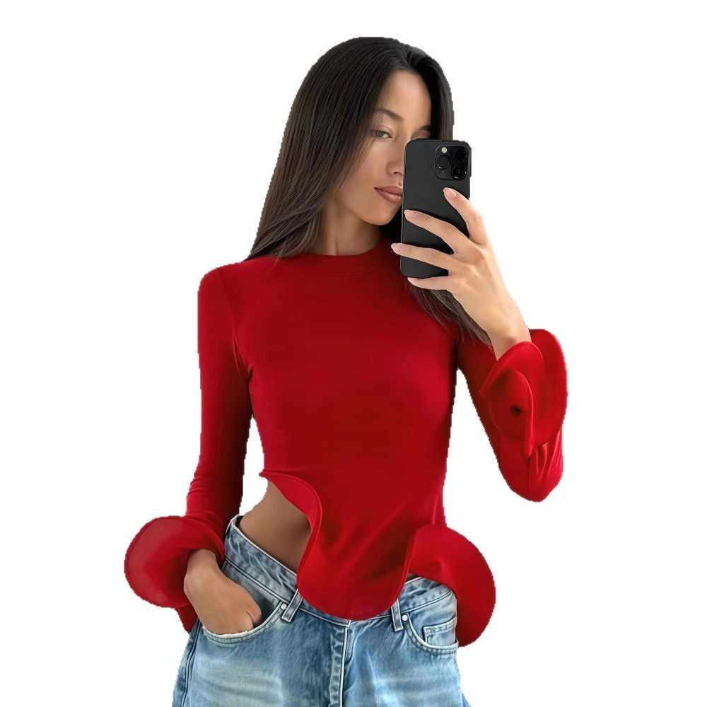 Damen Trendy Oberteil mit asymmetrischen Rüschendetails und elegantes Design Drune