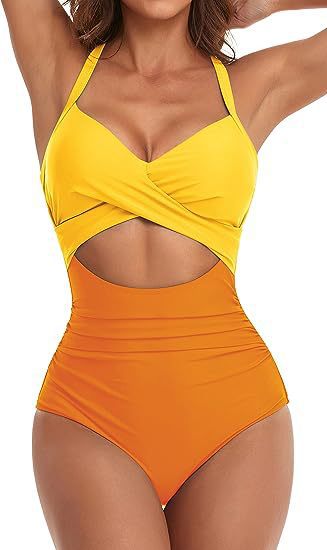 Damen Einteiliger Badeanzug mit elegantem Wickelschnitt Drune