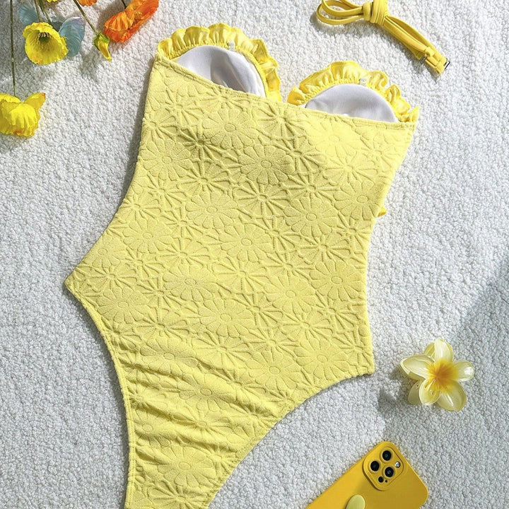 Damen Badeanzug mit verspieltem Rüschendesign und modischem Knotendetail Drune