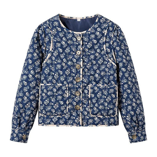 Damen Steppjacke mit floralem Allover‑Muster, rundem Ausschnitt und aufgesetzten Taschen Drune