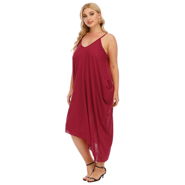 Damen lässiges Maxikleid mit tiefem V-Ausschnitt und Seitentaschen Drune