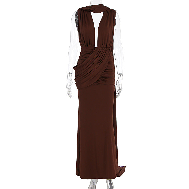 Damen bodenlanges Wickelkleid mit raffinierten Drapierungsdetails und elegantem V-Ausschnitt Drune