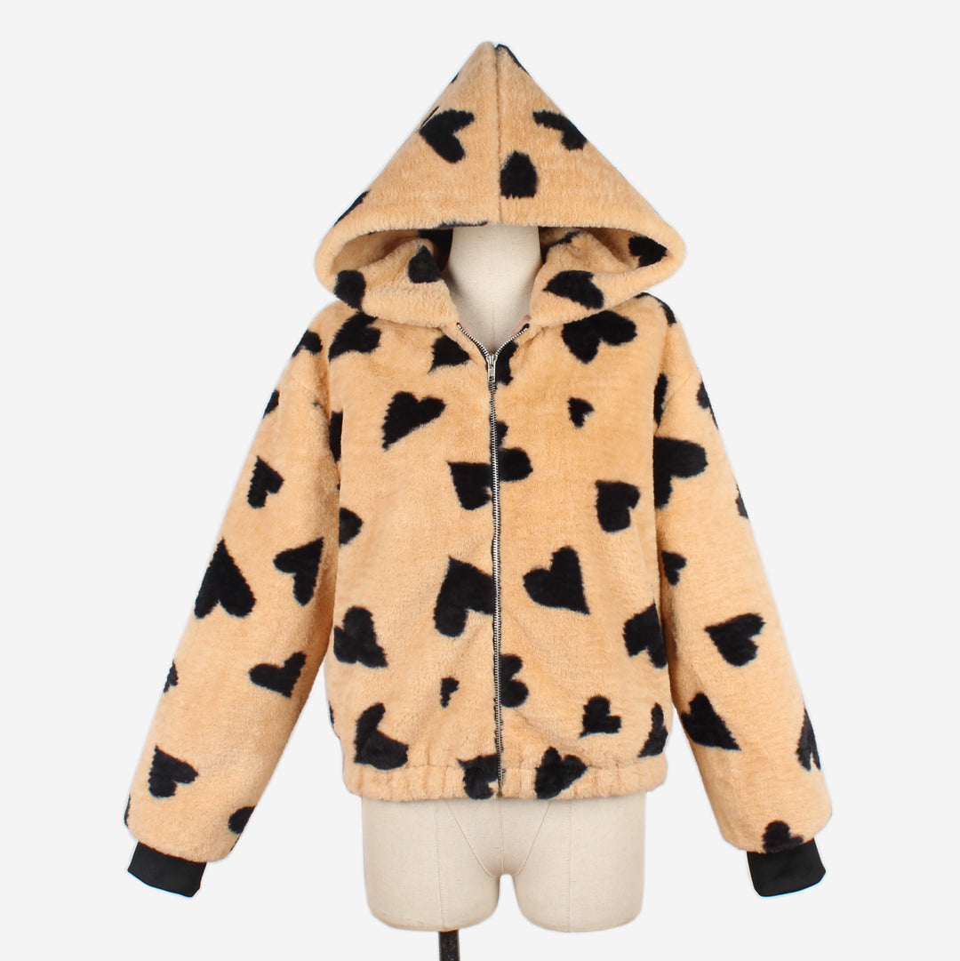 Damen Kuschelige Fleecejacke mit Herzmuster Drune