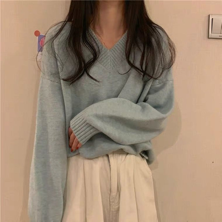 Damen weicher V-Ausschnitt Pullover aus hochwertiger Wolle Drune