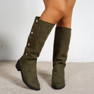 Damen Elegante Stiefel aus weichem Wildleder mit modischen Knopfdetails Drune