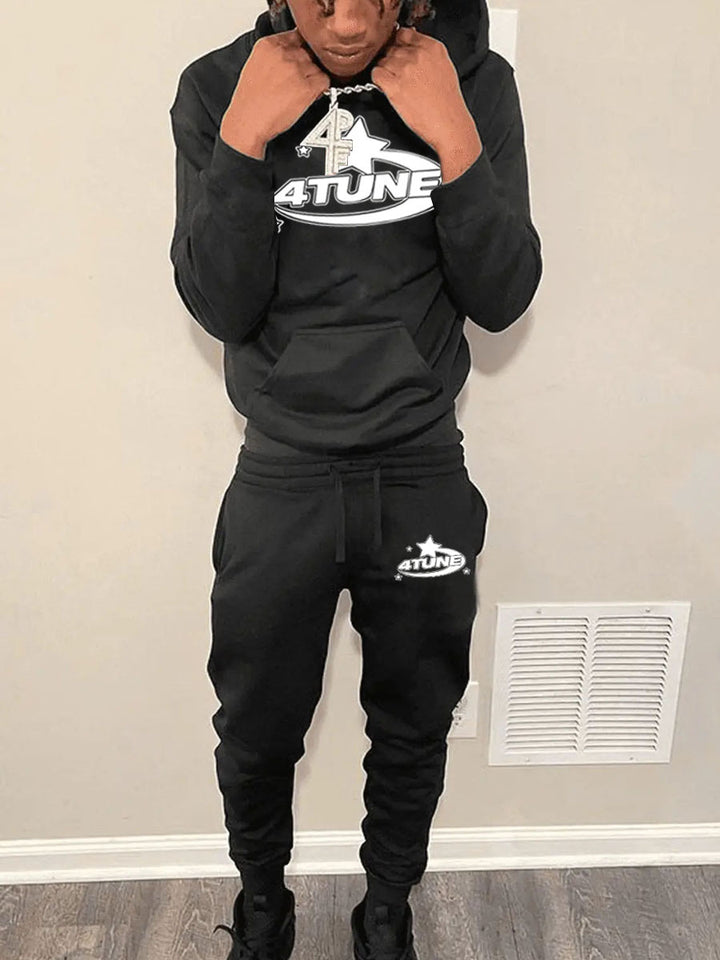 Herren Sportlicher Hoodie und Jogginghose Set mit kreativem Logo Druck Drune