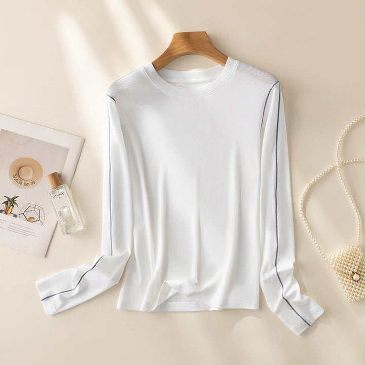 Damen Feines Langarm-Feinstrickshirt mit Kontrastpaspel an den Ärmeln Drune