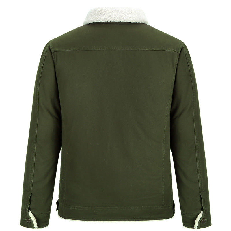 Herren Baumwoll-Canvas Truckerjacke mit Sherpa-Kragen und durchgehendem Teddyfutter Drune