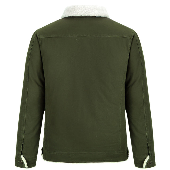 Herren Baumwoll-Canvas Truckerjacke mit Sherpa-Kragen und durchgehendem Teddyfutter Drune