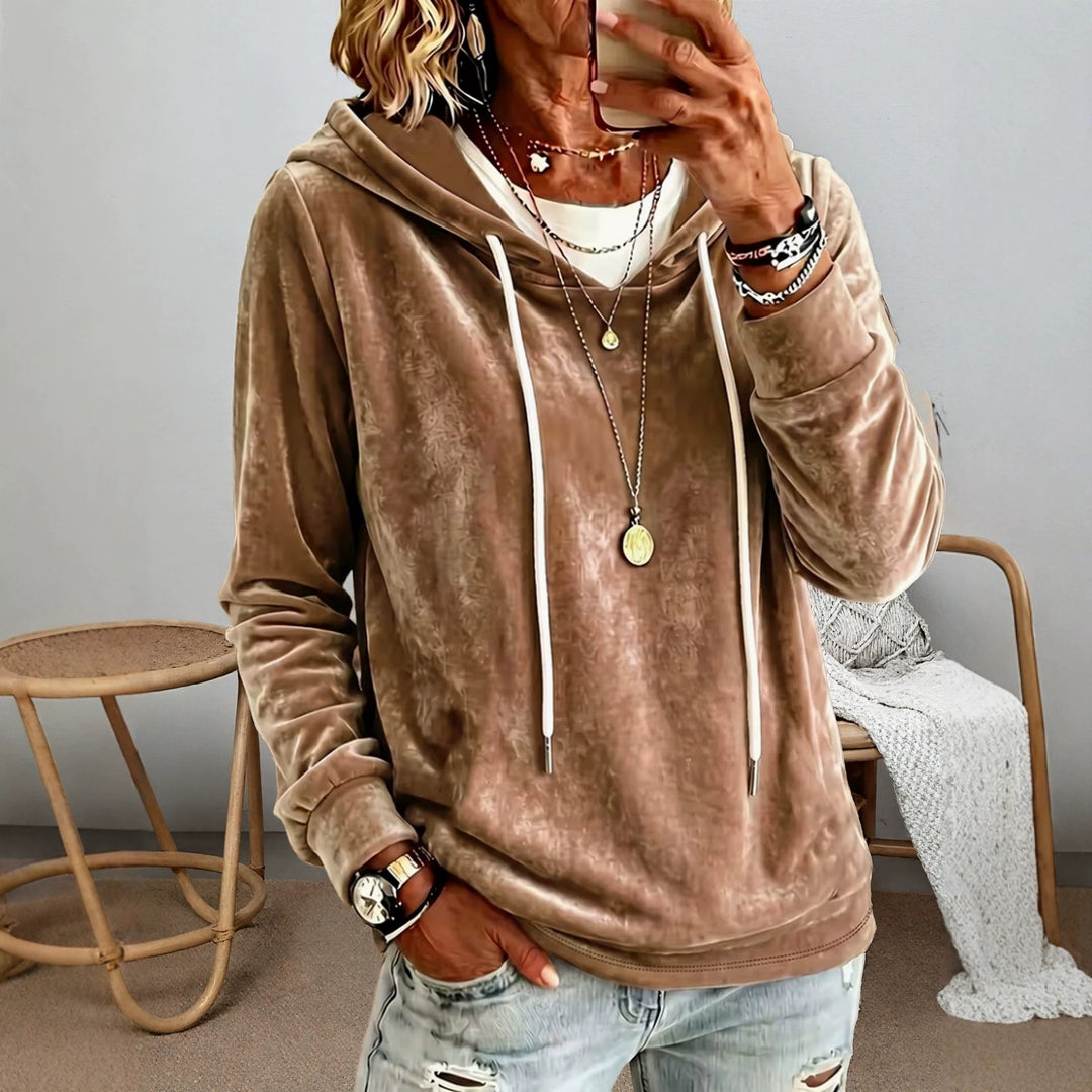 Damen Samtvelours-Hoodie mit Kordelzug und lässiger Oversize-Passform Drune