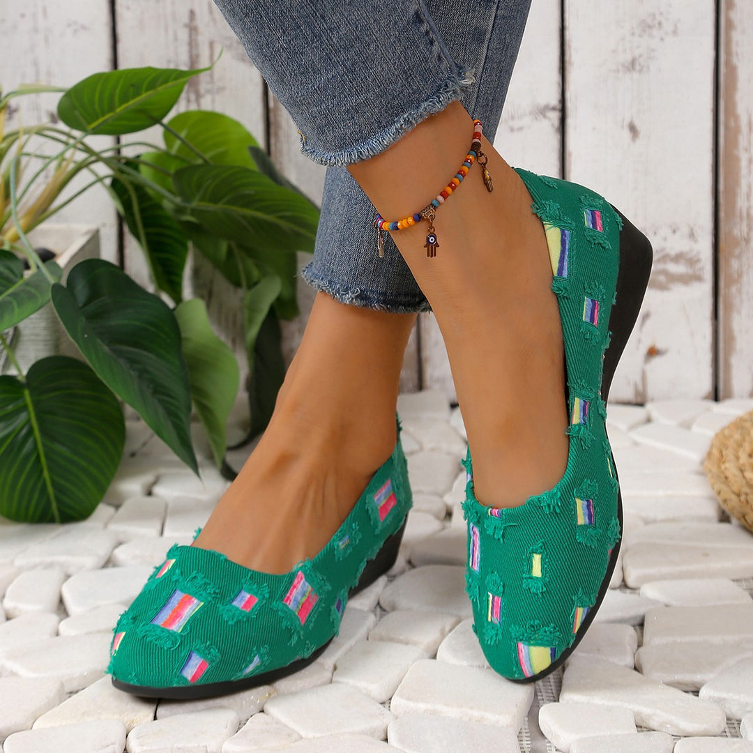 Damen Komfort-Ballerinas mit leichtem Keilabsatz, Materialmix und gepolstertem Fußbett Drune