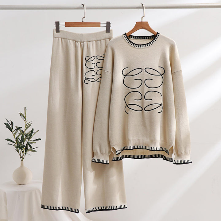 Damen gemütliches Sweatset mit grafischem Design und eleganten Kontrastdetails Drune