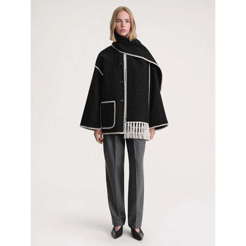 Damen elegante und vielseitige Wolle Poncho Drune