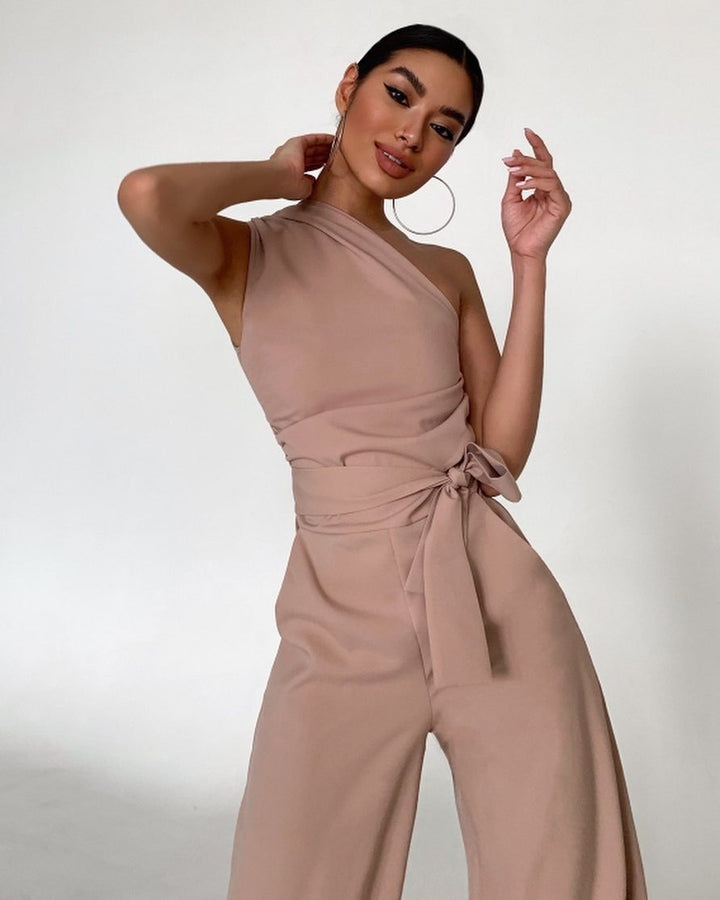 Damen One-Shoulder Jumpsuit mit weitem Bein Drune