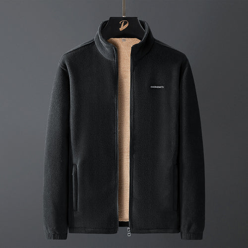 Herren Thermo-Fleecejacke mit Teddy-Innenfutter, verdecktem Reißverschluss und Stehkragen Drune