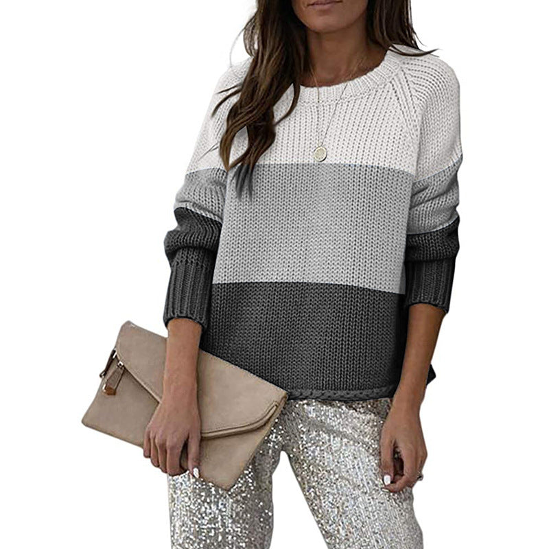 Damen modischer Strickpullover mit modernem Farbblock-Design Drune
