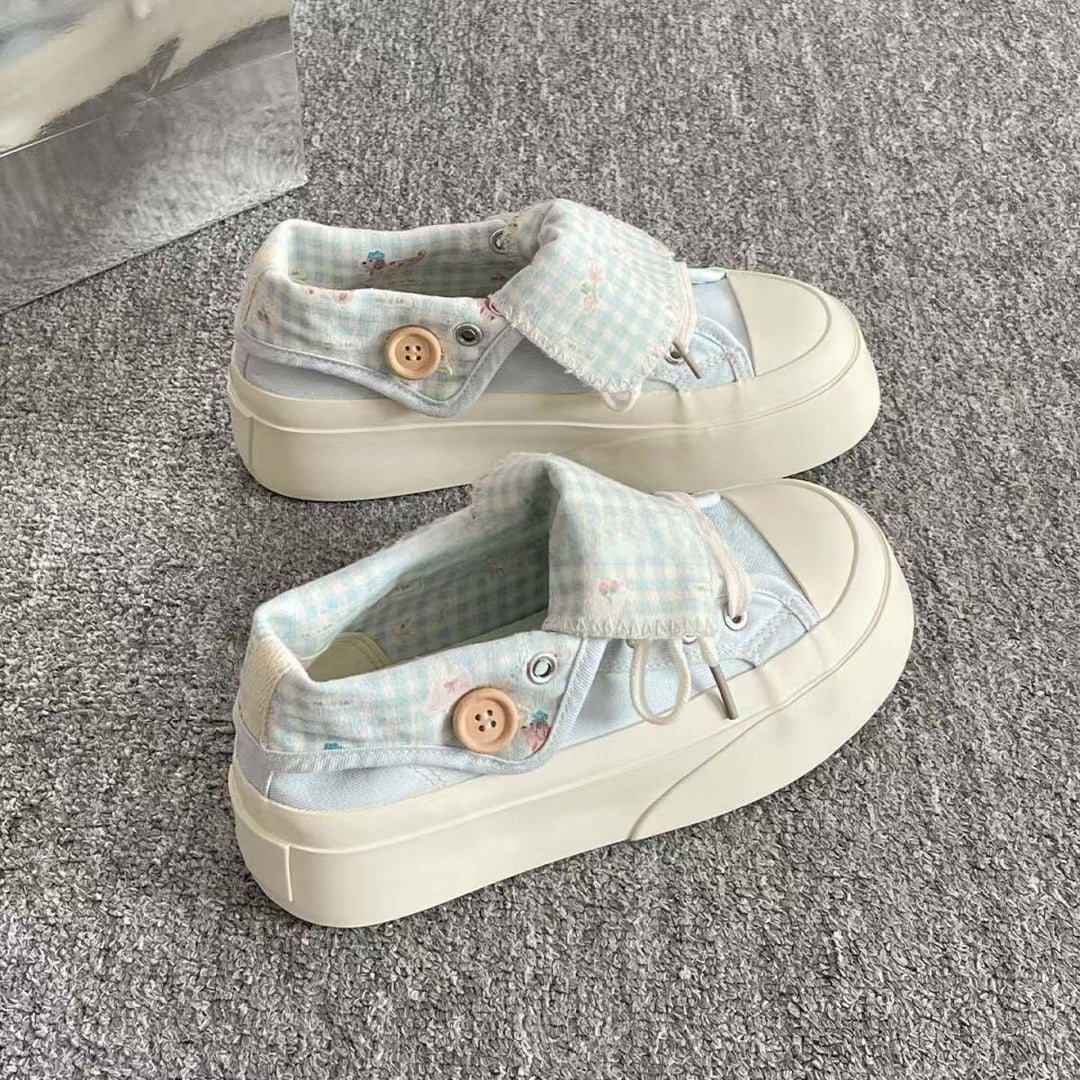 Damen Plattform-Sneaker mit floralem Innenfutter und gemütlichem Kragen Drune