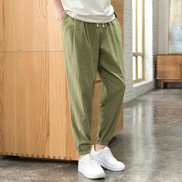 Herren Relaxed-Fit Leinenmix Jogginghose mit Bundfalten, Kordelzug und elastischen Beinabschlüssen Drune