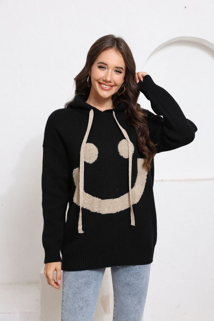 Damen Gemütlicher Kapuzenpullover mit Smiley-Design Drune