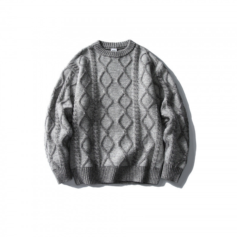 Unisex Oversize-Strickpullover mit Zopfmuster‑Jacquard, Rundhalsausschnitt und gerippten Bündchen Drune