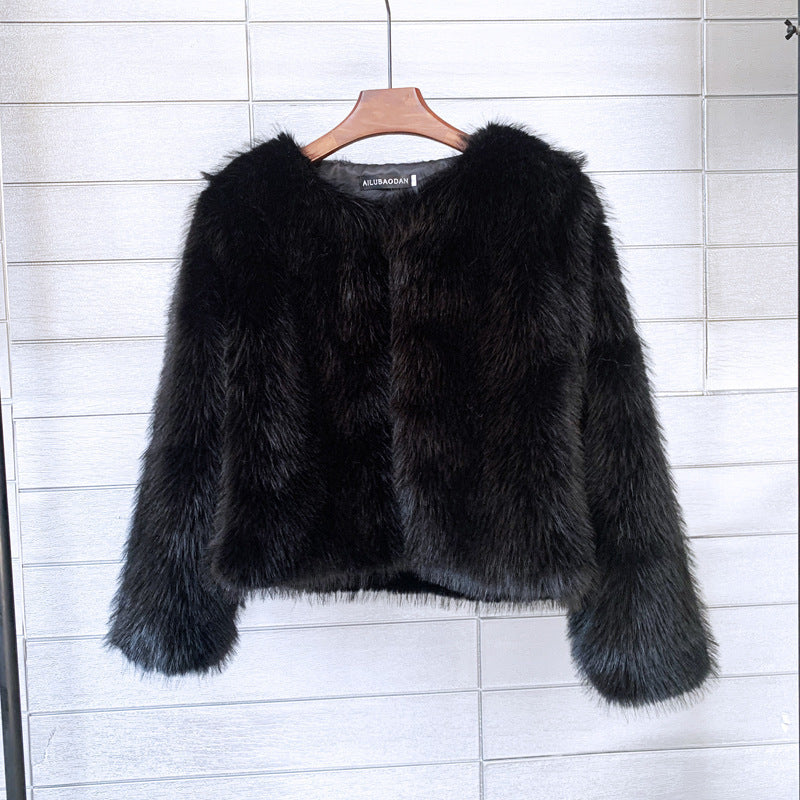 Damen Flauschige Kurzjacke mit offenem Schnitt Drune