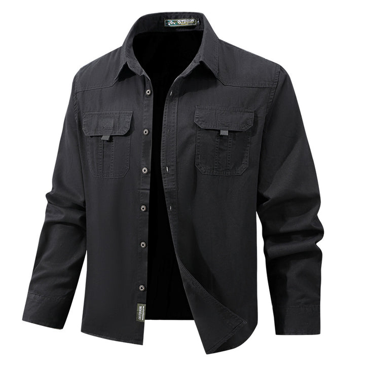 Herren nan leichtes Travel-Hemdjacke mit verdeckter Knopfleiste, aufgesetzten Klappbrusttaschen und knitterarmem Baumwoll-Stretch Drune