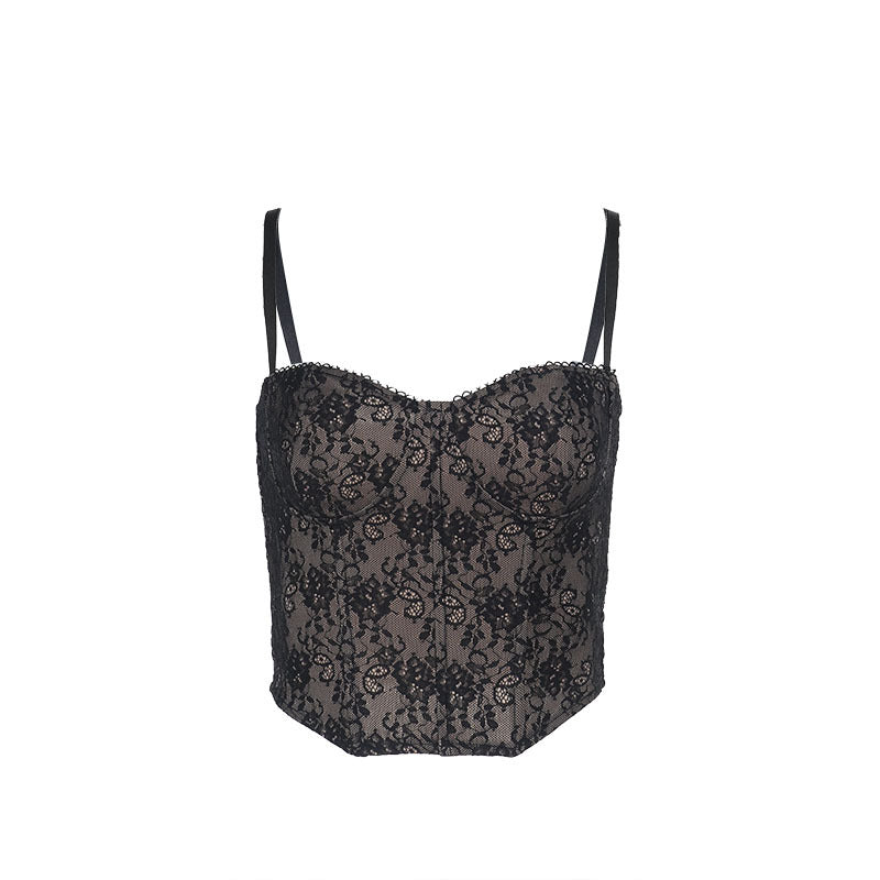 Damen Spitzen-Crop-Top mit verstellbaren Trägern Drune