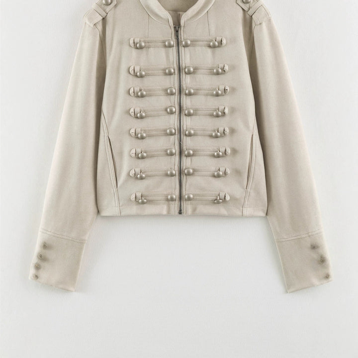Damen Kurze Military-Jacke mit Zierknopfleiste und Stehkragen Drune
