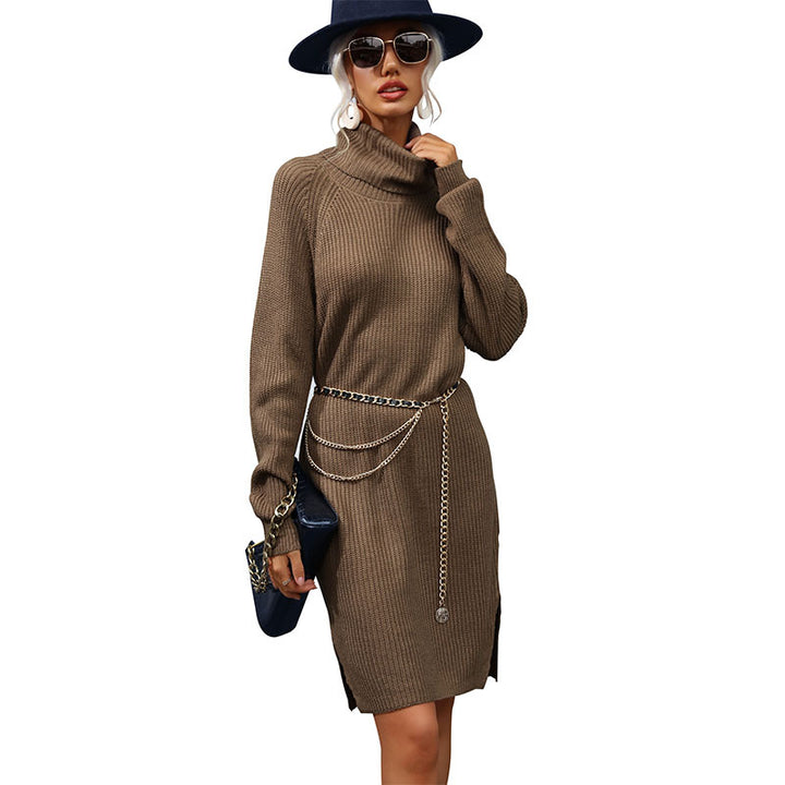 Damen Strick‑Midikleid mit Rollkragen, geripptem Feinstrick und Seitenschlitz Drune